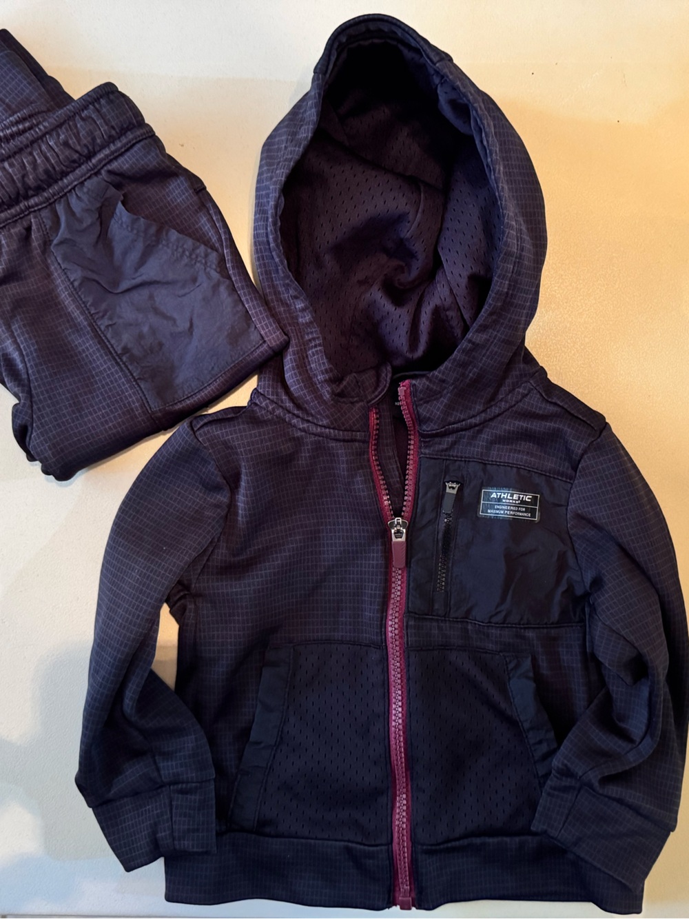 Athletic Works Black Hooded Zip Jacket with Maroon Trim - Kids